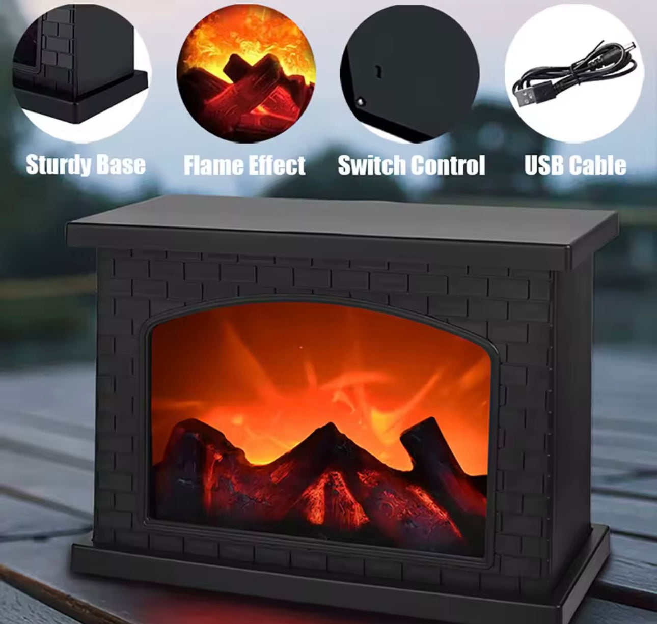 Fireplace Flame Light, Charcoal style LED Table Lights, USB or Battery Power Lamp, for Holiday Winter Gift Party Warm Home Decor