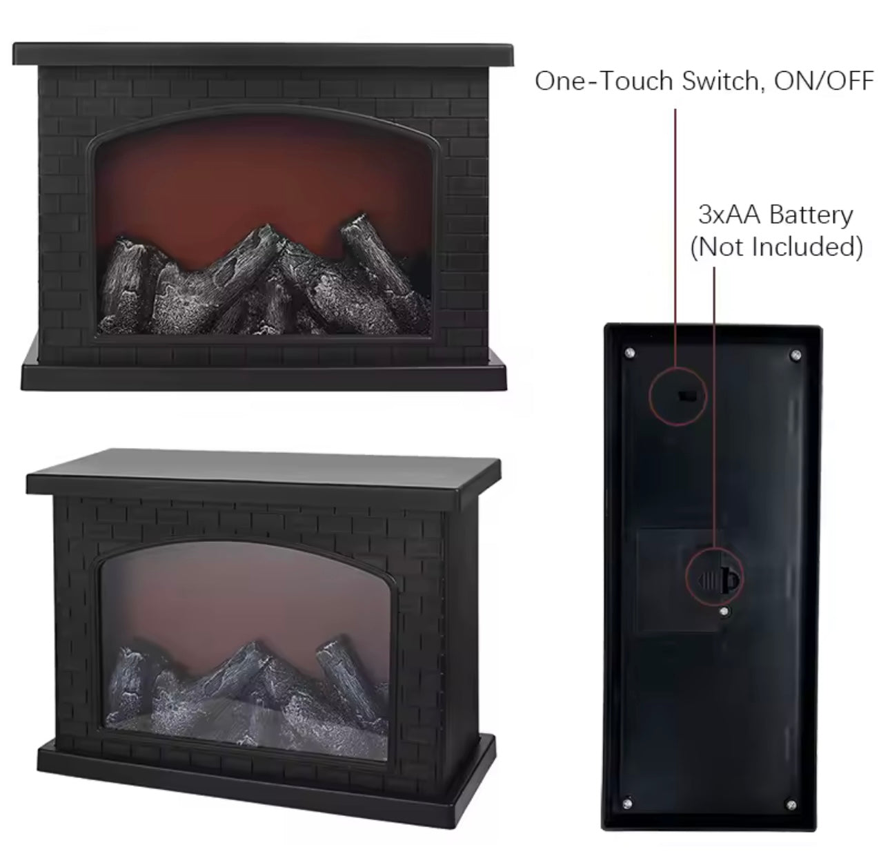 Fireplace Flame Light, Charcoal style LED Table Lights, USB or Battery Power Lamp, for Holiday Winter Gift Party Warm Home Decor